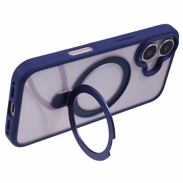 For iPhone 16 Case PC+TPU Ring Kickstand Drop-Proof Phone Back Cover