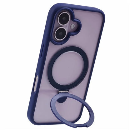 For iPhone 16 Case PC+TPU Ring Kickstand Drop-Proof Phone Back Cover