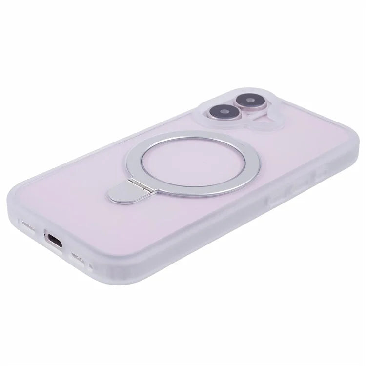 For iPhone 16 Case PC+TPU Ring Kickstand Drop-Proof Phone Back Cover