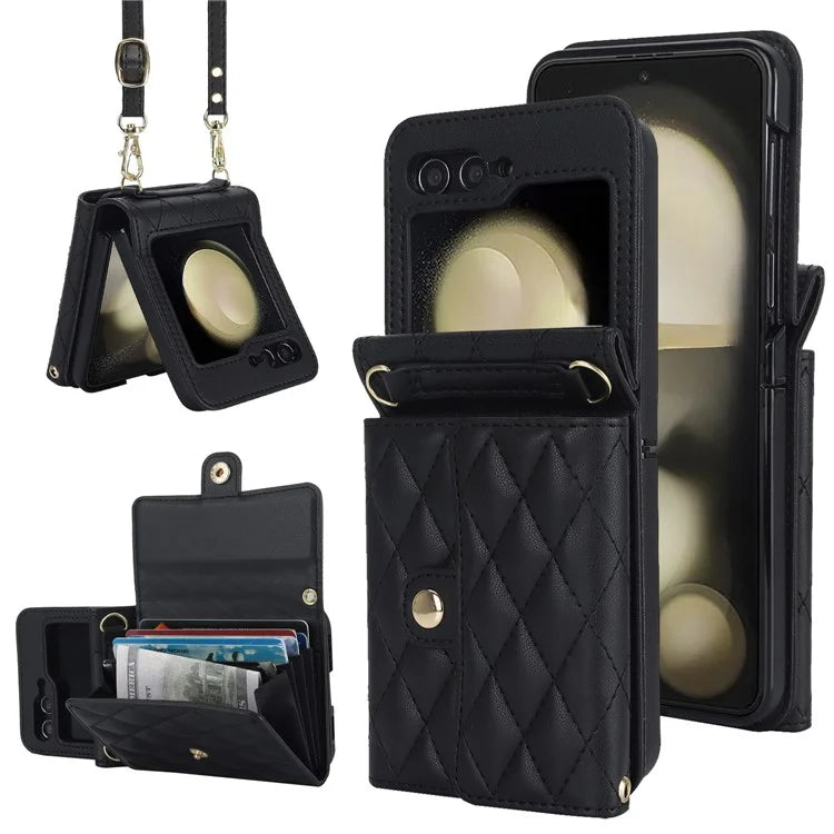 ZD 03 for Samsung Galaxy Z Flip6 5G Case Bag Design PU Leather Crossbody Phone Cover RFID Blocking