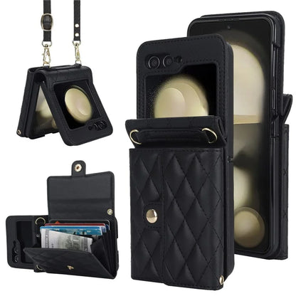 ZD 03 for Samsung Galaxy Z Flip6 5G Case Bag Design PU Leather Crossbody Phone Cover RFID Blocking