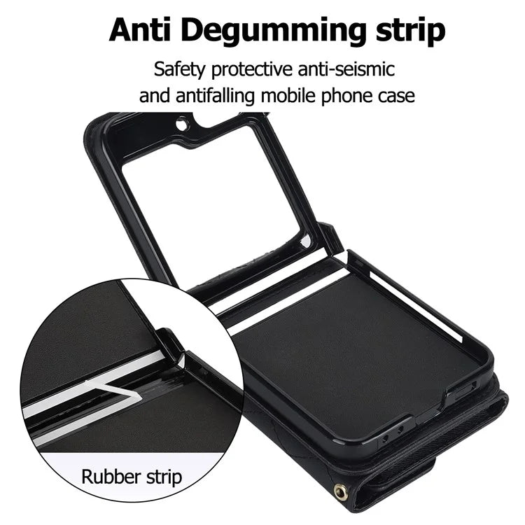 ZD 03 for Samsung Galaxy Z Flip6 5G Case Bag Design PU Leather Crossbody Phone Cover RFID Blocking