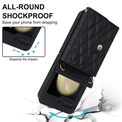 ZD 03 for Samsung Galaxy Z Flip6 5G Case Bag Design PU Leather Crossbody Phone Cover RFID Blocking