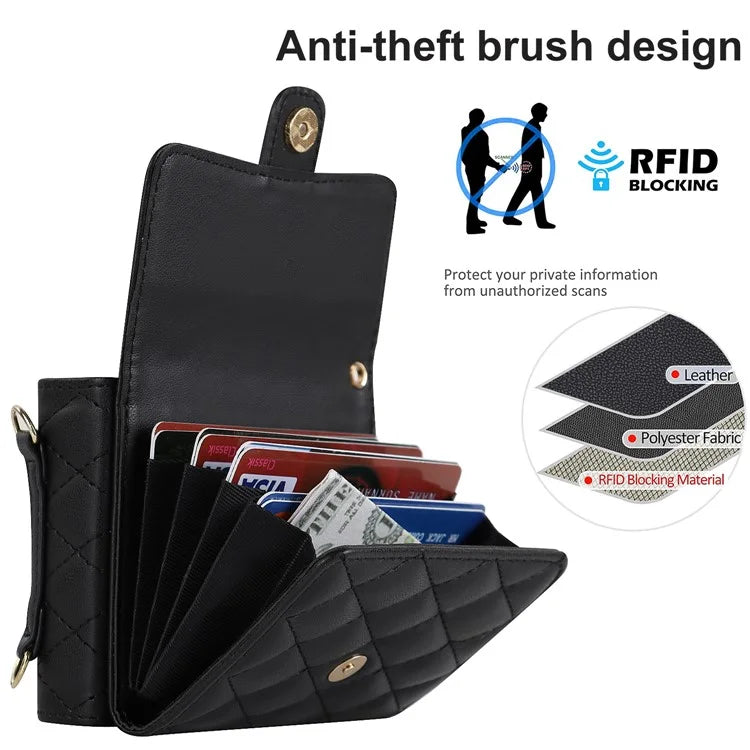 ZD 03 for Samsung Galaxy Z Flip6 5G Case Bag Design PU Leather Crossbody Phone Cover RFID Blocking