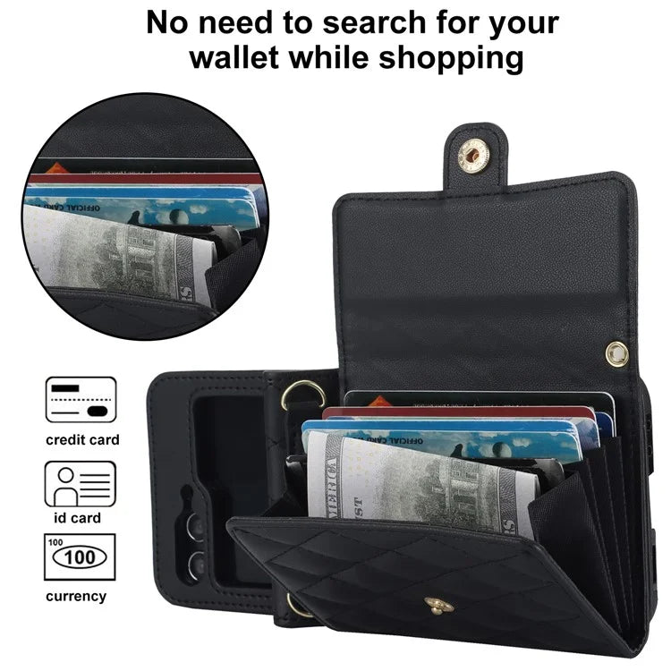 ZD 03 for Samsung Galaxy Z Flip6 5G Case Bag Design PU Leather Crossbody Phone Cover RFID Blocking