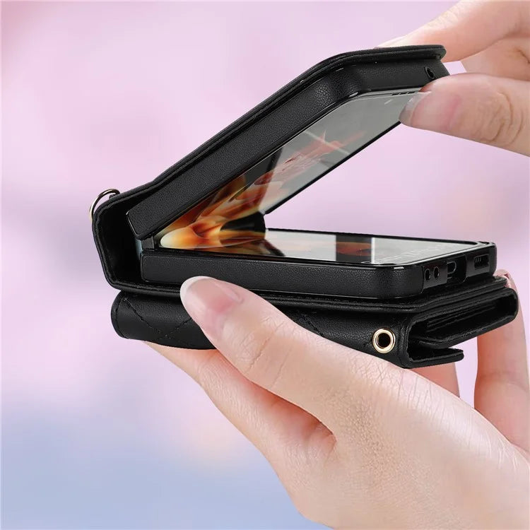 ZD 03 for Samsung Galaxy Z Flip6 5G Case Bag Design PU Leather Crossbody Phone Cover RFID Blocking