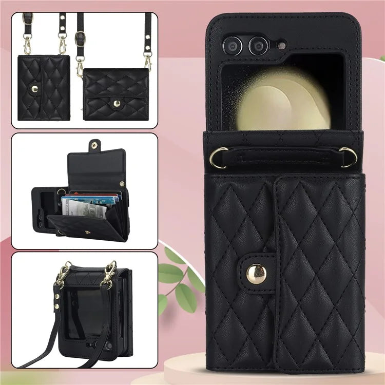 ZD 03 for Samsung Galaxy Z Flip6 5G Case Bag Design PU Leather Crossbody Phone Cover RFID Blocking