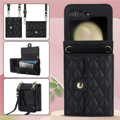 ZD 03 for Samsung Galaxy Z Flip6 5G Case Bag Design PU Leather Crossbody Phone Cover RFID Blocking