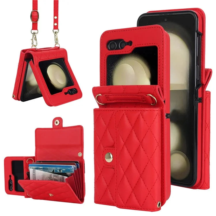 ZD 03 for Samsung Galaxy Z Flip6 5G Case Bag Design PU Leather Crossbody Phone Cover RFID Blocking