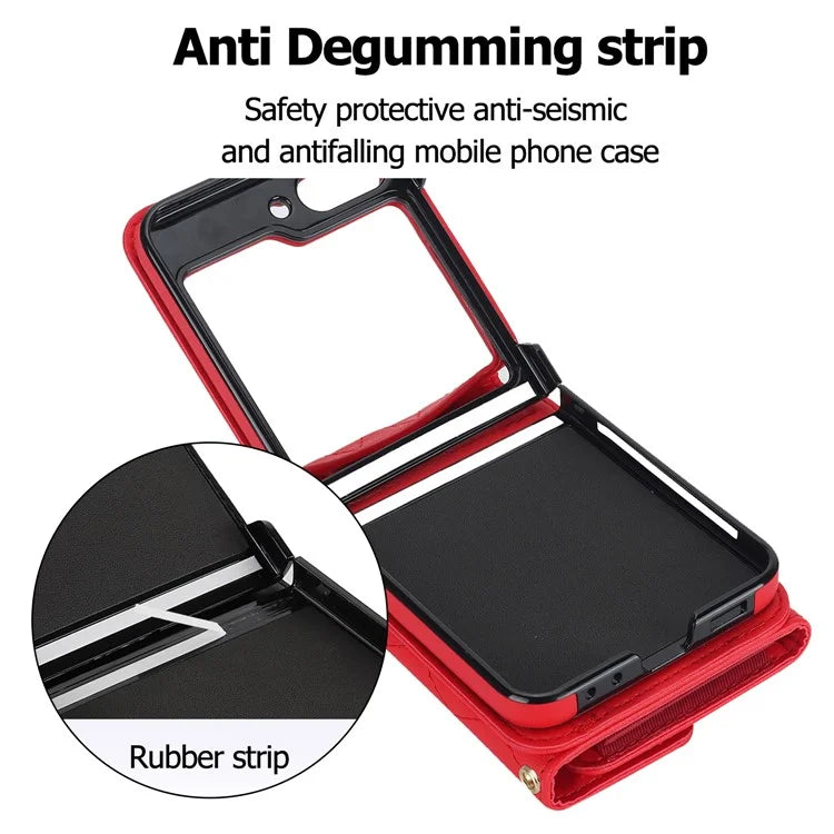 ZD 03 for Samsung Galaxy Z Flip6 5G Case Bag Design PU Leather Crossbody Phone Cover RFID Blocking