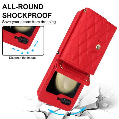 ZD 03 for Samsung Galaxy Z Flip6 5G Case Bag Design PU Leather Crossbody Phone Cover RFID Blocking