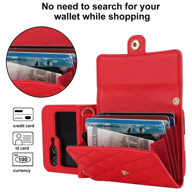 ZD 03 for Samsung Galaxy Z Flip6 5G Case Bag Design PU Leather Crossbody Phone Cover RFID Blocking