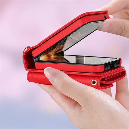 ZD 03 for Samsung Galaxy Z Flip6 5G Case Bag Design PU Leather Crossbody Phone Cover RFID Blocking