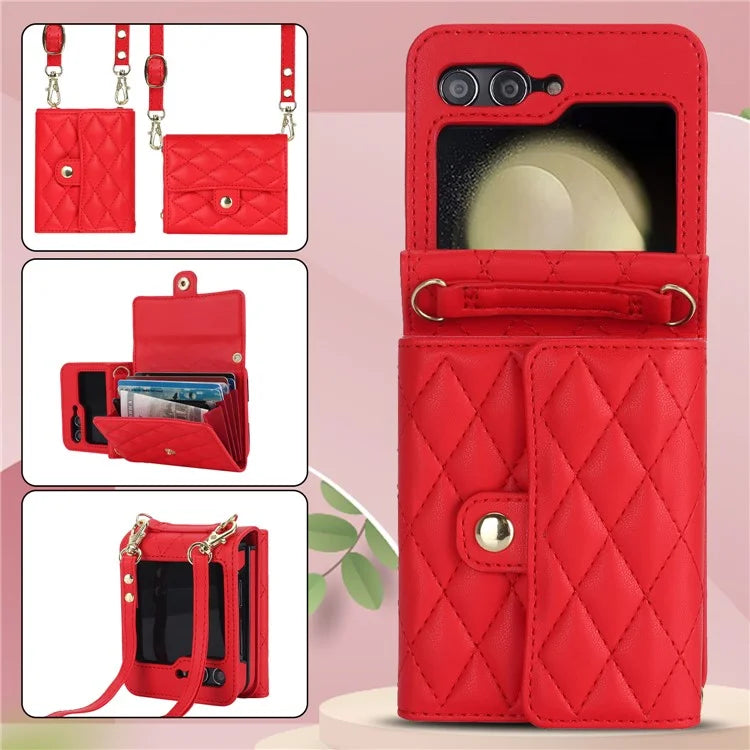 ZD 03 for Samsung Galaxy Z Flip6 5G Case Bag Design PU Leather Crossbody Phone Cover RFID Blocking