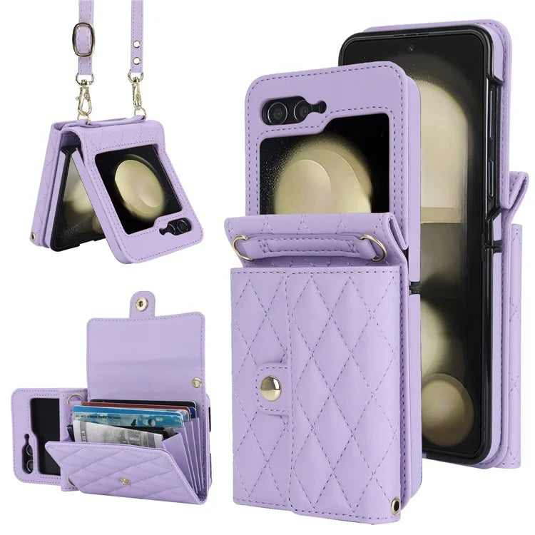ZD 03 for Samsung Galaxy Z Flip6 5G Case Bag Design PU Leather Crossbody Phone Cover RFID Blocking