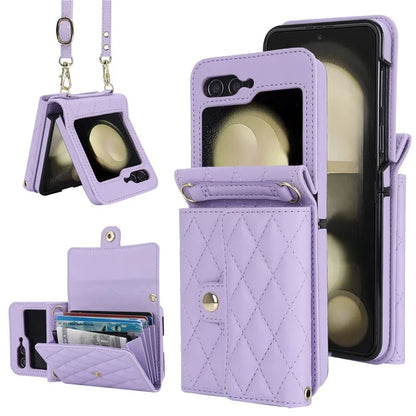 ZD 03 for Samsung Galaxy Z Flip6 5G Case Bag Design PU Leather Crossbody Phone Cover RFID Blocking