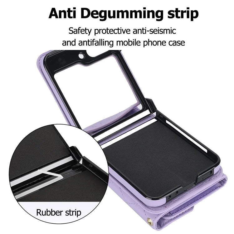 ZD 03 for Samsung Galaxy Z Flip6 5G Case Bag Design PU Leather Crossbody Phone Cover RFID Blocking