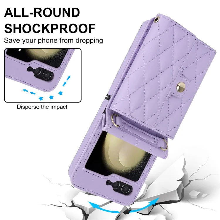 ZD 03 for Samsung Galaxy Z Flip6 5G Case Bag Design PU Leather Crossbody Phone Cover RFID Blocking