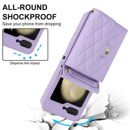 ZD 03 for Samsung Galaxy Z Flip6 5G Case Bag Design PU Leather Crossbody Phone Cover RFID Blocking