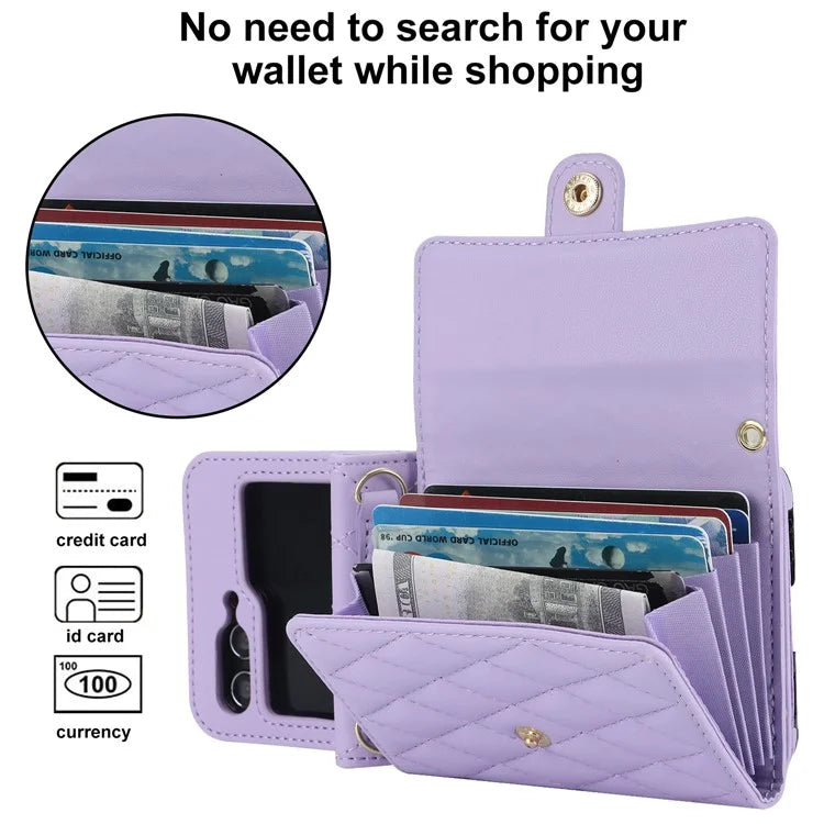 ZD 03 for Samsung Galaxy Z Flip6 5G Case Bag Design PU Leather Crossbody Phone Cover RFID Blocking