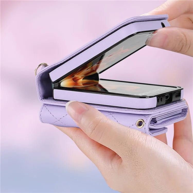 ZD 03 for Samsung Galaxy Z Flip6 5G Case Bag Design PU Leather Crossbody Phone Cover RFID Blocking