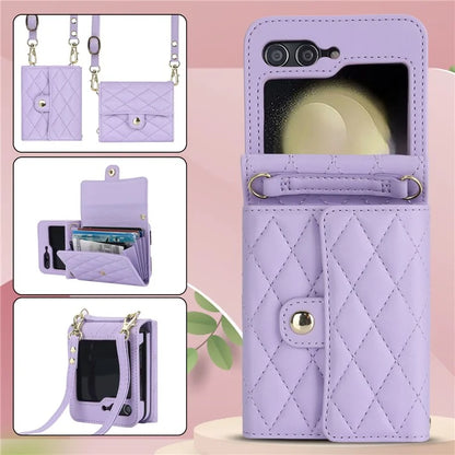 ZD 03 for Samsung Galaxy Z Flip6 5G Case Bag Design PU Leather Crossbody Phone Cover RFID Blocking