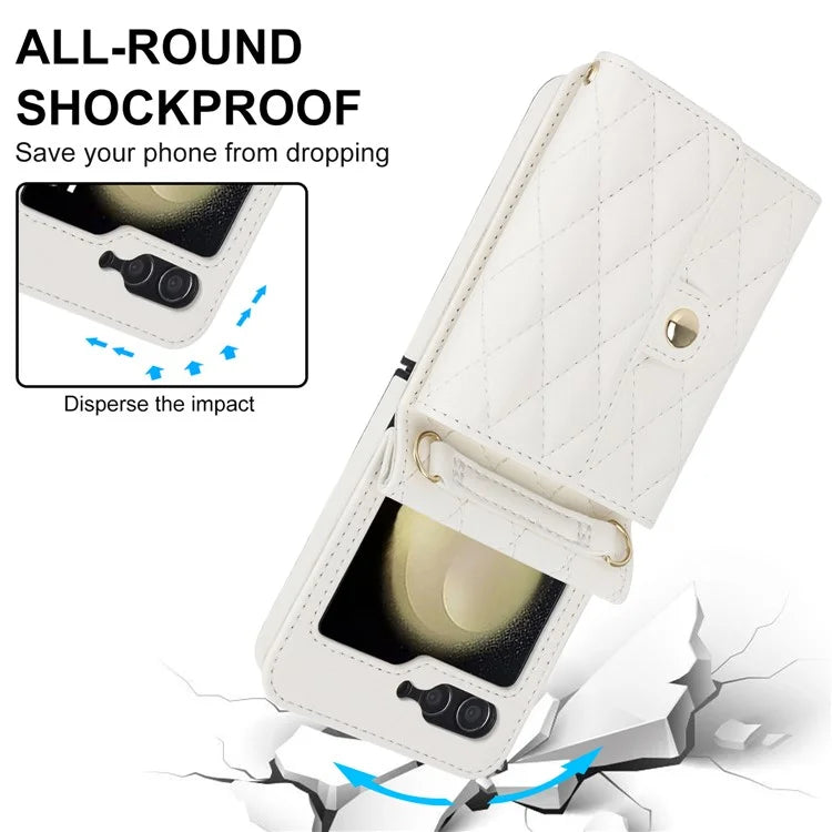 ZD 03 for Samsung Galaxy Z Flip6 5G Case Bag Design PU Leather Crossbody Phone Cover RFID Blocking