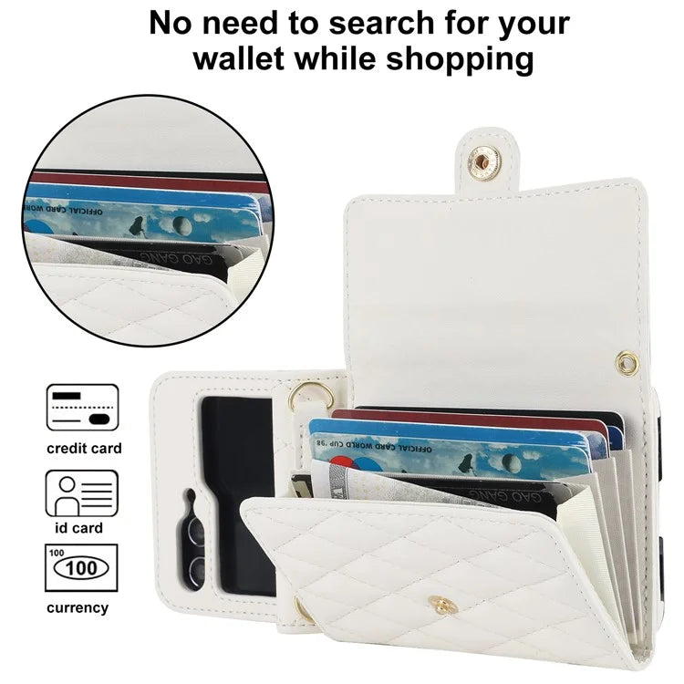 ZD 03 for Samsung Galaxy Z Flip6 5G Case Bag Design PU Leather Crossbody Phone Cover RFID Blocking