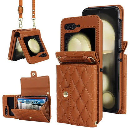ZD 03 for Samsung Galaxy Z Flip6 5G Case Bag Design PU Leather Crossbody Phone Cover RFID Blocking