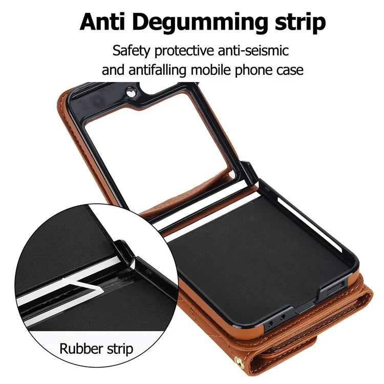 ZD 03 for Samsung Galaxy Z Flip6 5G Case Bag Design PU Leather Crossbody Phone Cover RFID Blocking