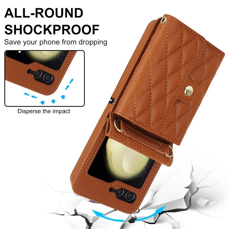 ZD 03 for Samsung Galaxy Z Flip6 5G Case Bag Design PU Leather Crossbody Phone Cover RFID Blocking