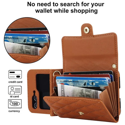ZD 03 for Samsung Galaxy Z Flip6 5G Case Bag Design PU Leather Crossbody Phone Cover RFID Blocking