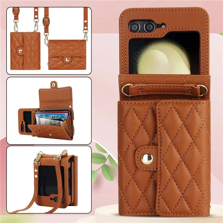 ZD 03 for Samsung Galaxy Z Flip6 5G Case Bag Design PU Leather Crossbody Phone Cover RFID Blocking