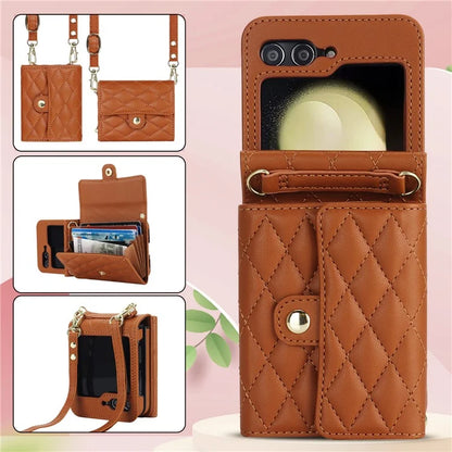ZD 03 for Samsung Galaxy Z Flip6 5G Case Bag Design PU Leather Crossbody Phone Cover RFID Blocking