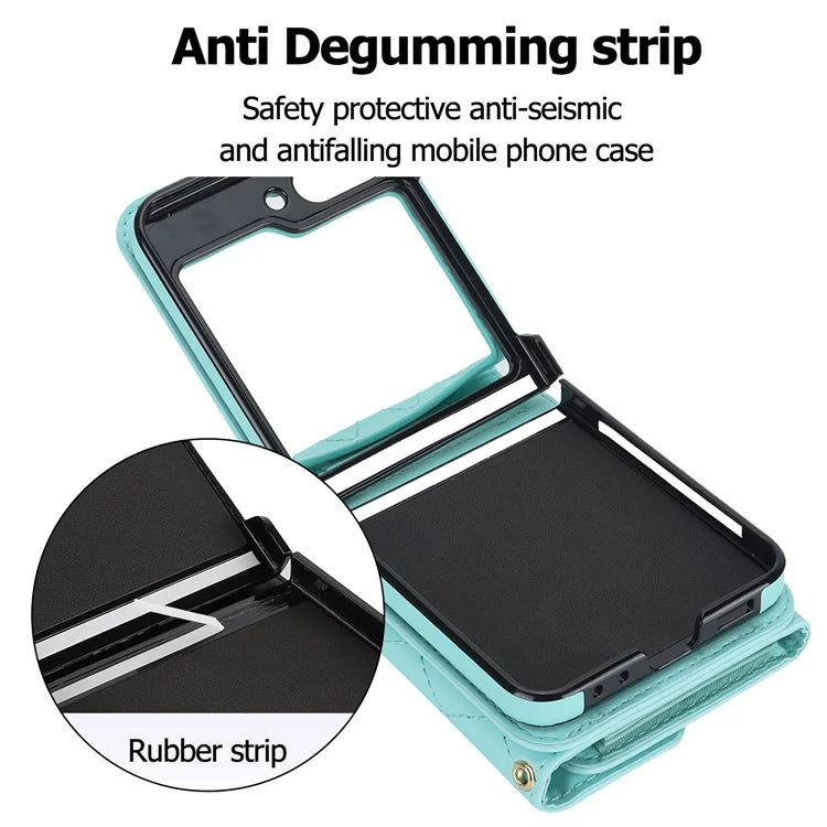 ZD 03 for Samsung Galaxy Z Flip6 5G Case Bag Design PU Leather Crossbody Phone Cover RFID Blocking