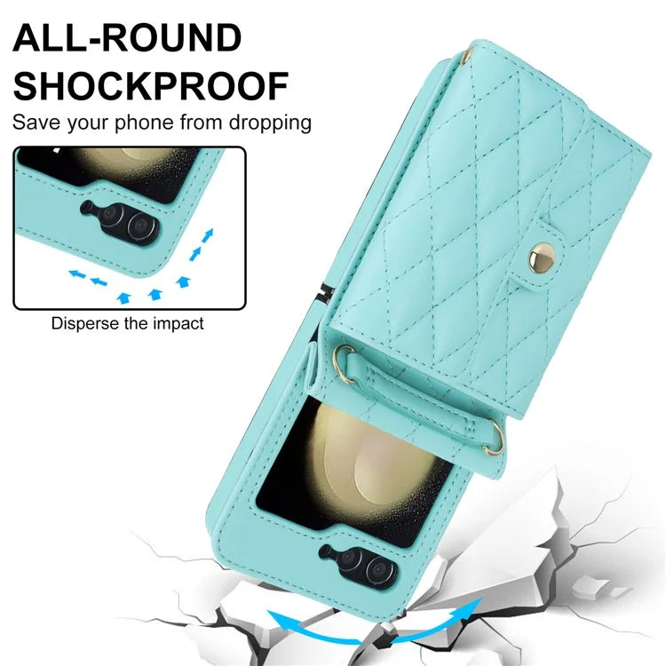 ZD 03 for Samsung Galaxy Z Flip6 5G Case Bag Design PU Leather Crossbody Phone Cover RFID Blocking