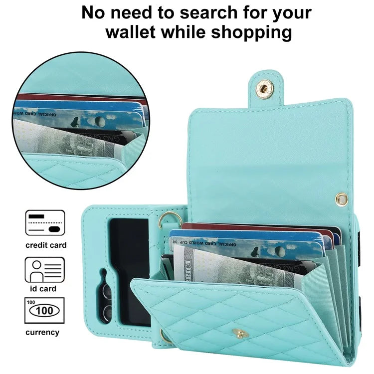 ZD 03 for Samsung Galaxy Z Flip6 5G Case Bag Design PU Leather Crossbody Phone Cover RFID Blocking