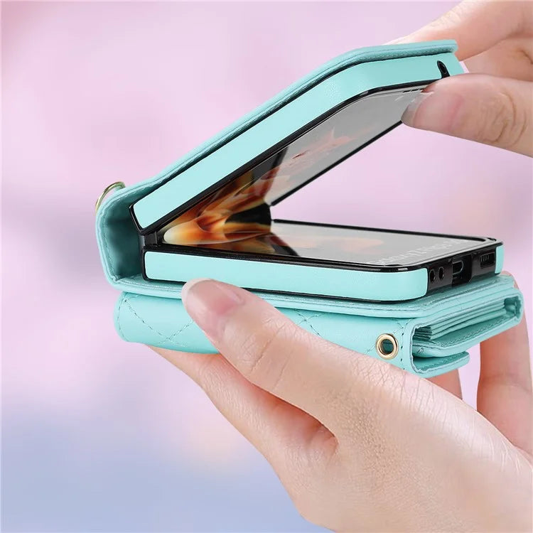ZD 03 for Samsung Galaxy Z Flip6 5G Case Bag Design PU Leather Crossbody Phone Cover RFID Blocking