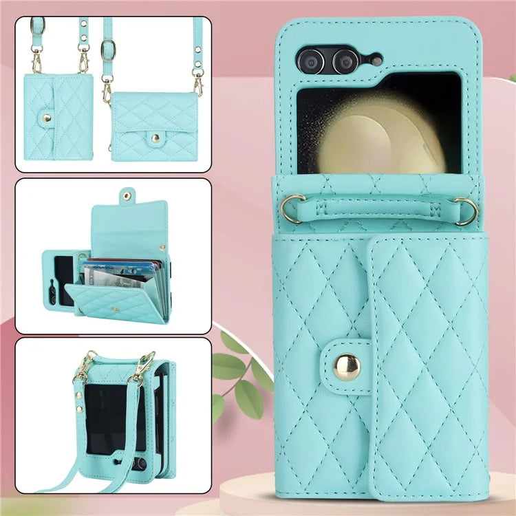 ZD 03 for Samsung Galaxy Z Flip6 5G Case Bag Design PU Leather Crossbody Phone Cover RFID Blocking
