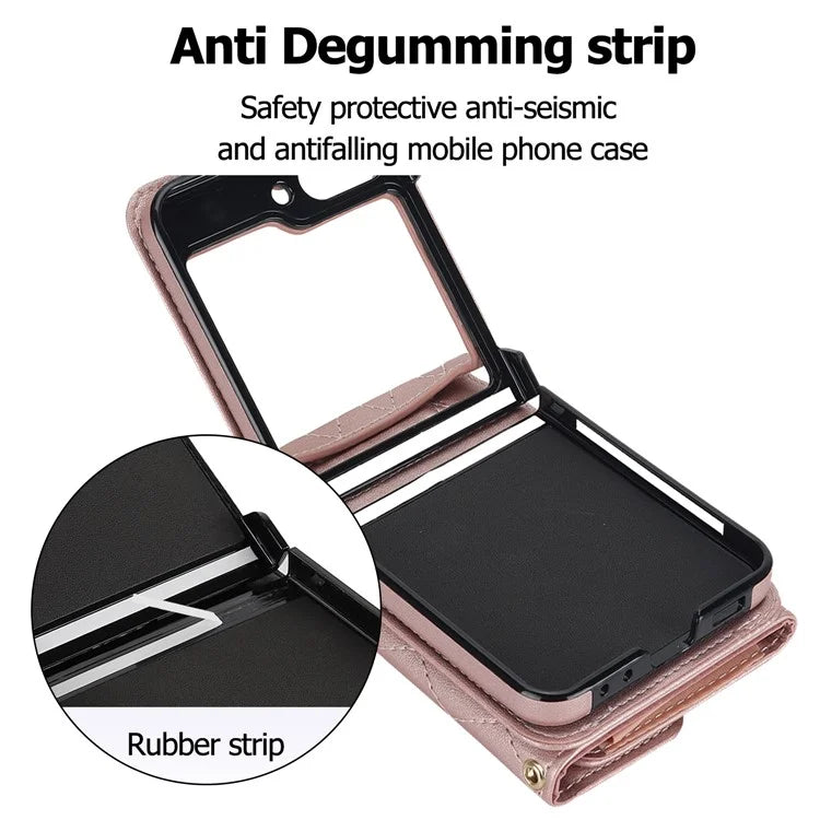 ZD 03 for Samsung Galaxy Z Flip6 5G Case Bag Design PU Leather Crossbody Phone Cover RFID Blocking