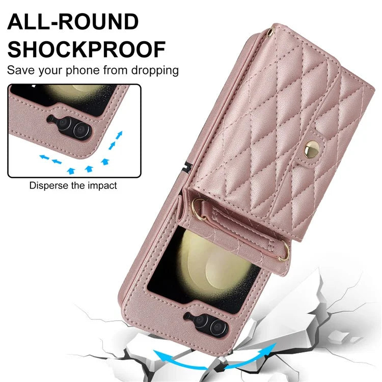 ZD 03 for Samsung Galaxy Z Flip6 5G Case Bag Design PU Leather Crossbody Phone Cover RFID Blocking