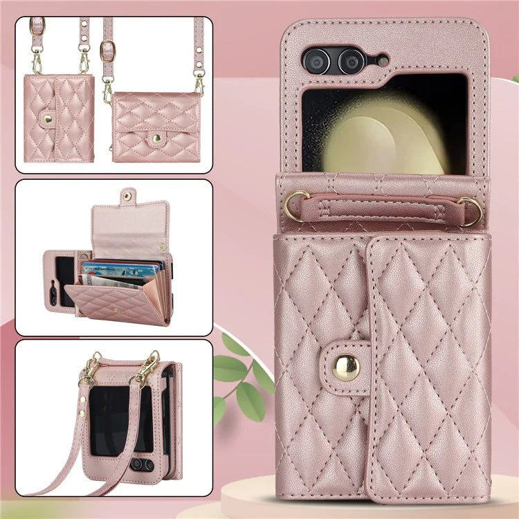 ZD 03 for Samsung Galaxy Z Flip6 5G Case Bag Design PU Leather Crossbody Phone Cover RFID Blocking