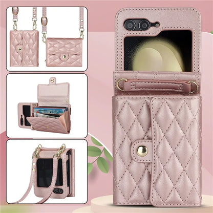 ZD 03 for Samsung Galaxy Z Flip6 5G Case Bag Design PU Leather Crossbody Phone Cover RFID Blocking
