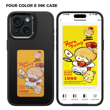 INKZONE For iPhone 15 E Ink Phone Case Kickstand Four-Color Display NFC Projection Pattern