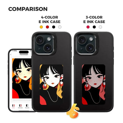 INKZONE For iPhone 15 E Ink Phone Case Kickstand Four-Color Display NFC Projection Pattern
