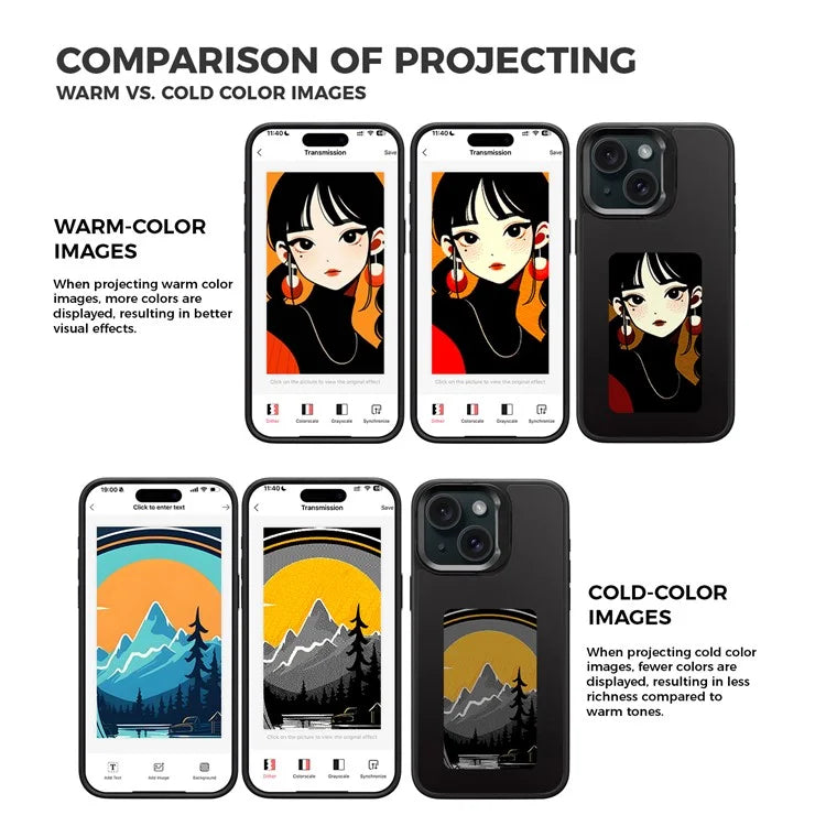 INKZONE For iPhone 15 E Ink Phone Case Kickstand Four-Color Display NFC Projection Pattern