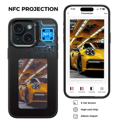 INKZONE For iPhone 15 E Ink Phone Case Kickstand Four-Color Display NFC Projection Pattern