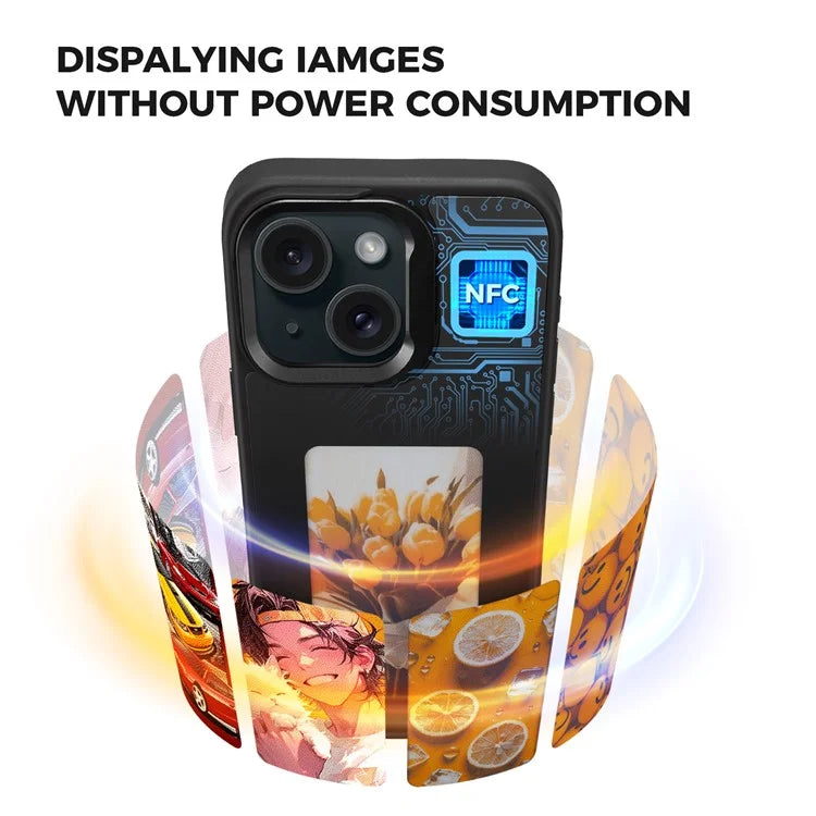 INKZONE For iPhone 15 E Ink Phone Case Kickstand Four-Color Display NFC Projection Pattern