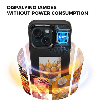 INKZONE For iPhone 15 E Ink Phone Case Kickstand Four-Color Display NFC Projection Pattern
