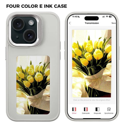 INKZONE For iPhone 15 E Ink Phone Case Kickstand Four-Color Display NFC Projection Pattern
